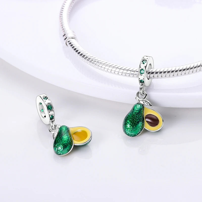 Green Series Avocado Pendant Four-leaf Clover Charms Beads Fit Original Pandora Bracelet Women 925 Sterling Silver Jewelry