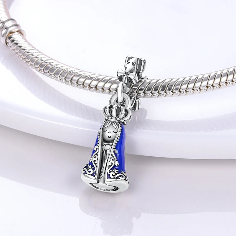 Se adapta a dijes originales Plata De Ley 925 Evil Blue Eyes Silver Virgin Charm Pendant Ocean Beads Women Anniversary DIY Jewelry