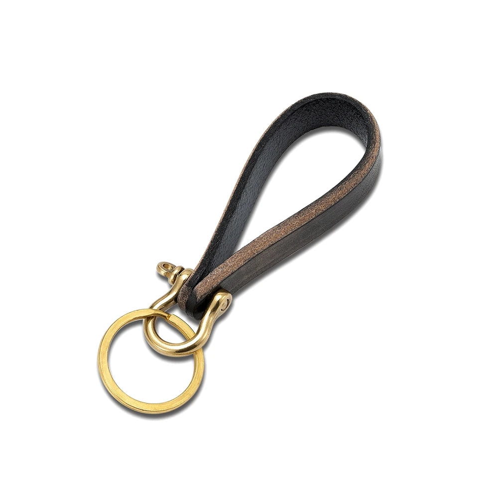 MKENDN Retro Leather Car Keychain Accessories Creative Brass Horseshoe Buckle Leather Wipe Color Pendant Keyring Lanyard Gifts