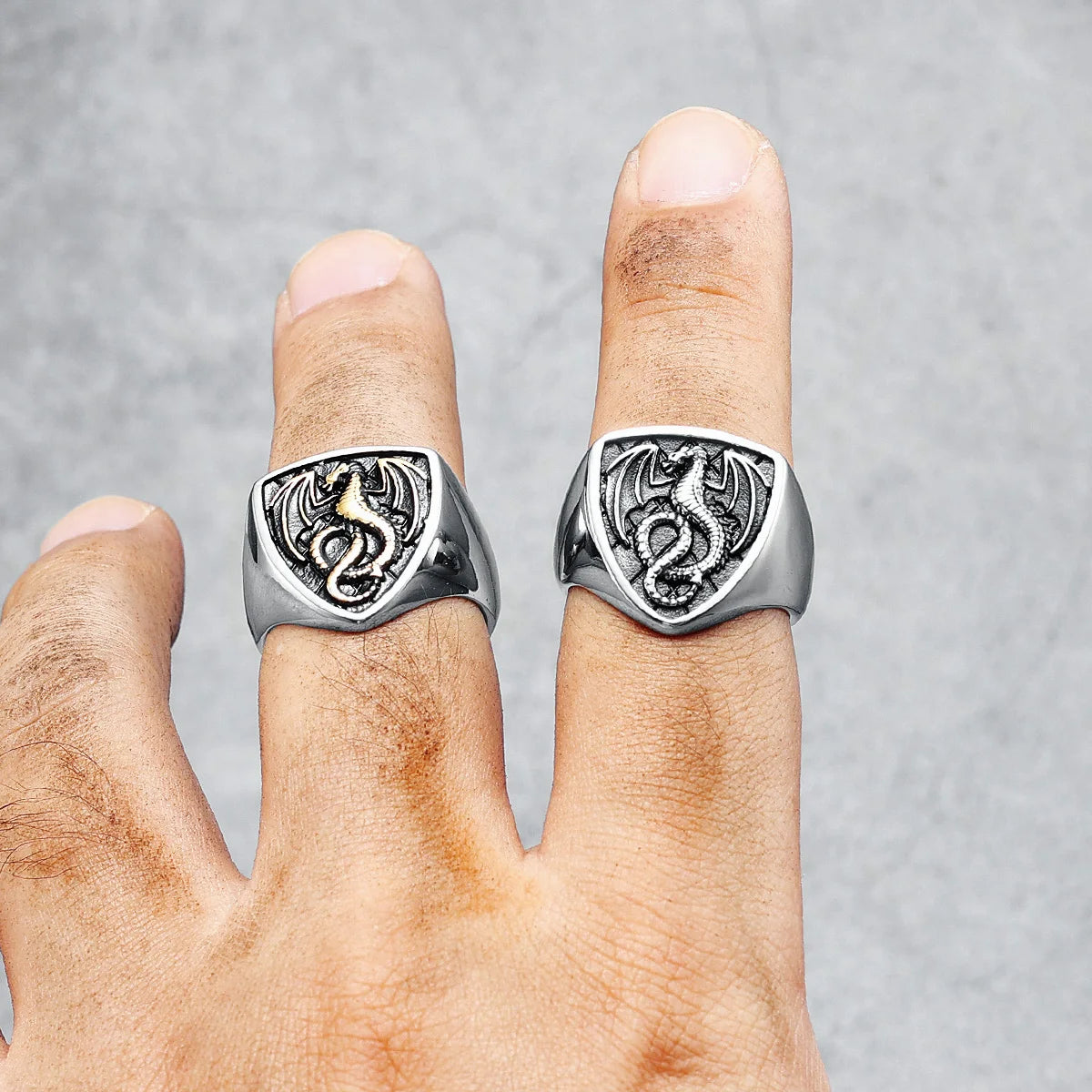 Dragon Shield Ring 316L Stainless Steel Men Rings Rock Punk Norse Myth for Biker Male Boyfriend Jewelry Best Creative Retro Gift