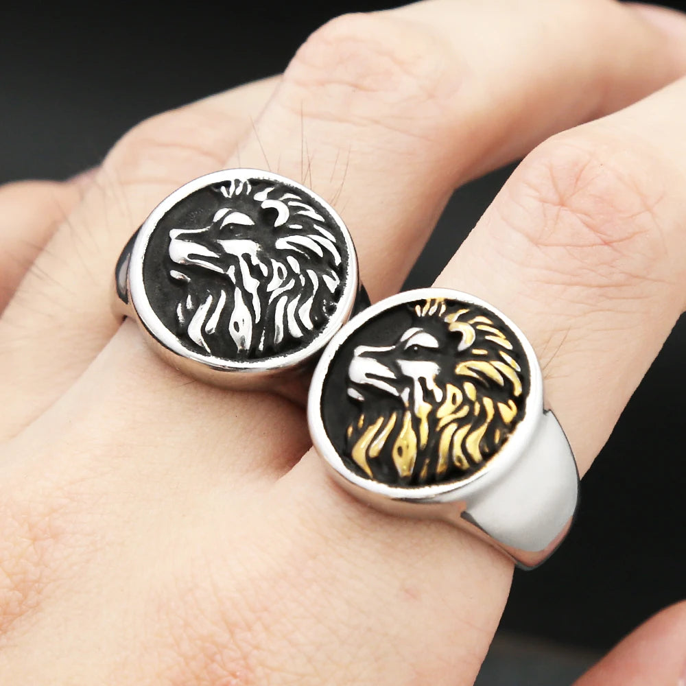 Gothic Punk Stainless Steel Lion Head Rings For Men Women Fashion Cool Domineering Vintage Animal Ring Party Jewelry Wholesale