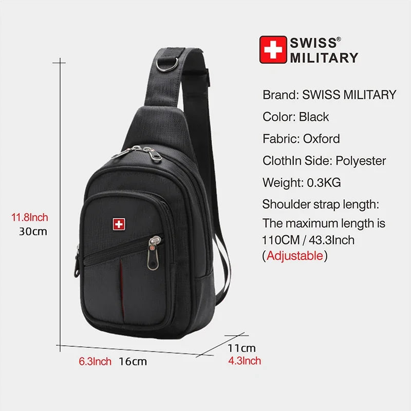 SWISS MILITARY Men Chest Bag Leisure Waterproof Shoulder Bag Outdoor Messenger Bag Youth Messenger Bag New Solid Color Chest Bag