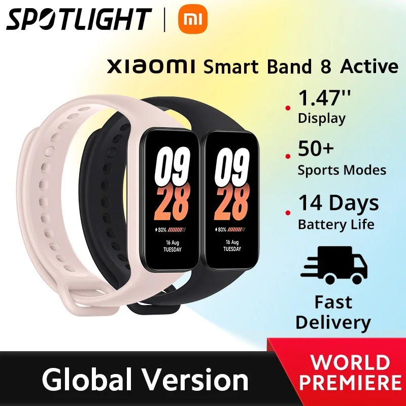 [World Premiere]Global Version Xiaomi Smart Band 8 Active 1.47" Display 5ATM Waterproof Heart Rate Monitor 50+ Sport Modes