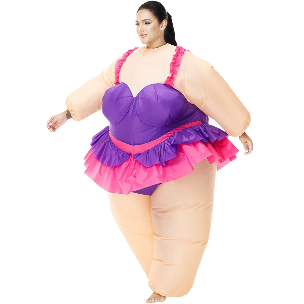 Adult Clown Inflatable Costume Funny Ballet Inflatable Suits for Halloween Purim Fancy Ballerina Cosplay Costumes for Man Woman