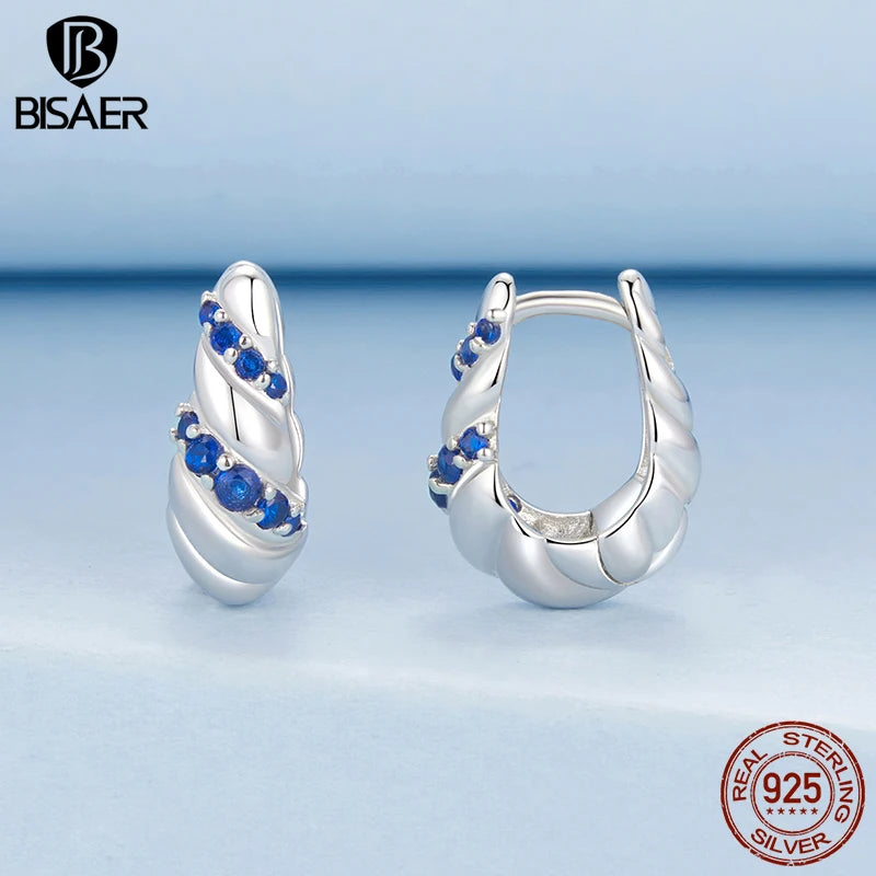 BISAER 925 Sterling Silver Twisted Hoop Earrinngs Metal Stud Earrings Hypoallergenic Classic for for Women Party Fine Jewelry