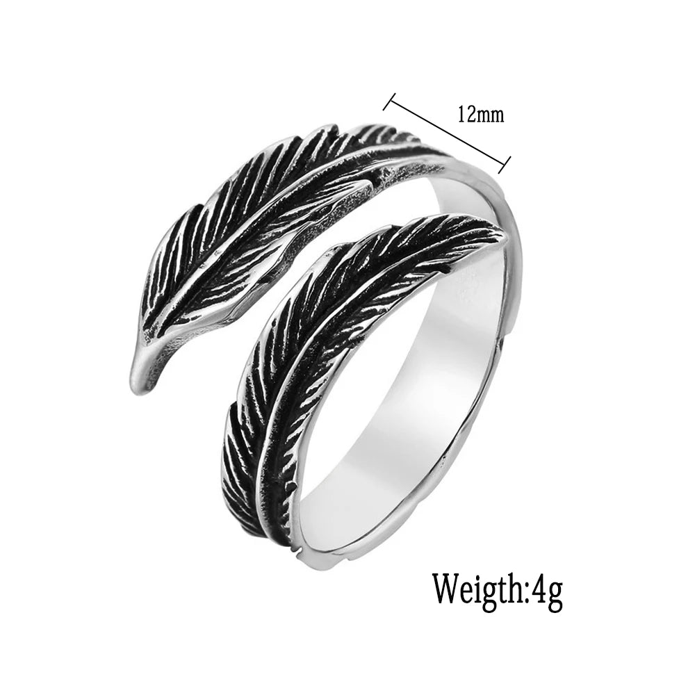 Bague rétro créative en acier inoxydable avec plumes ouvertes pour hommes et femmes, bijoux punk viking, bague en plumes de corbeau d'Odin, cadeau pour hommes