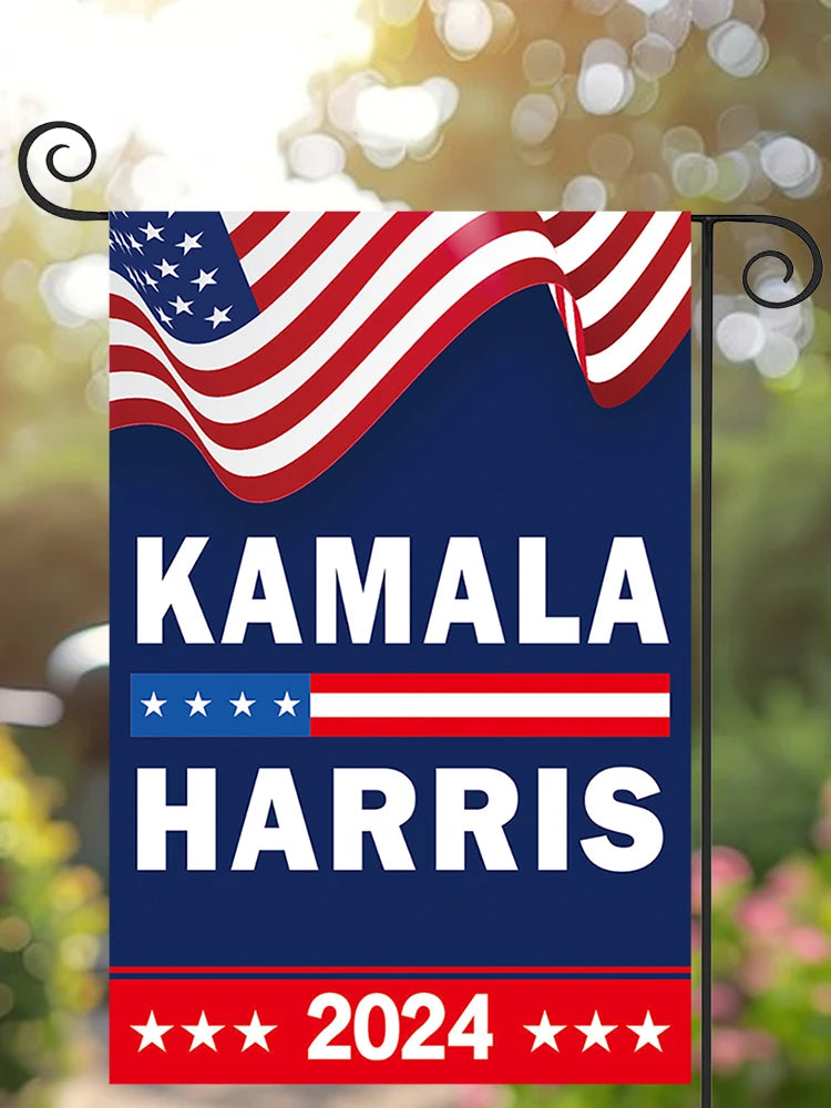 Banderas de jardín de doble cara de Kamala Harris 2024, banderas pequeñas de pared, pancartas negras de doble cara para decoración de exteriores y automóviles