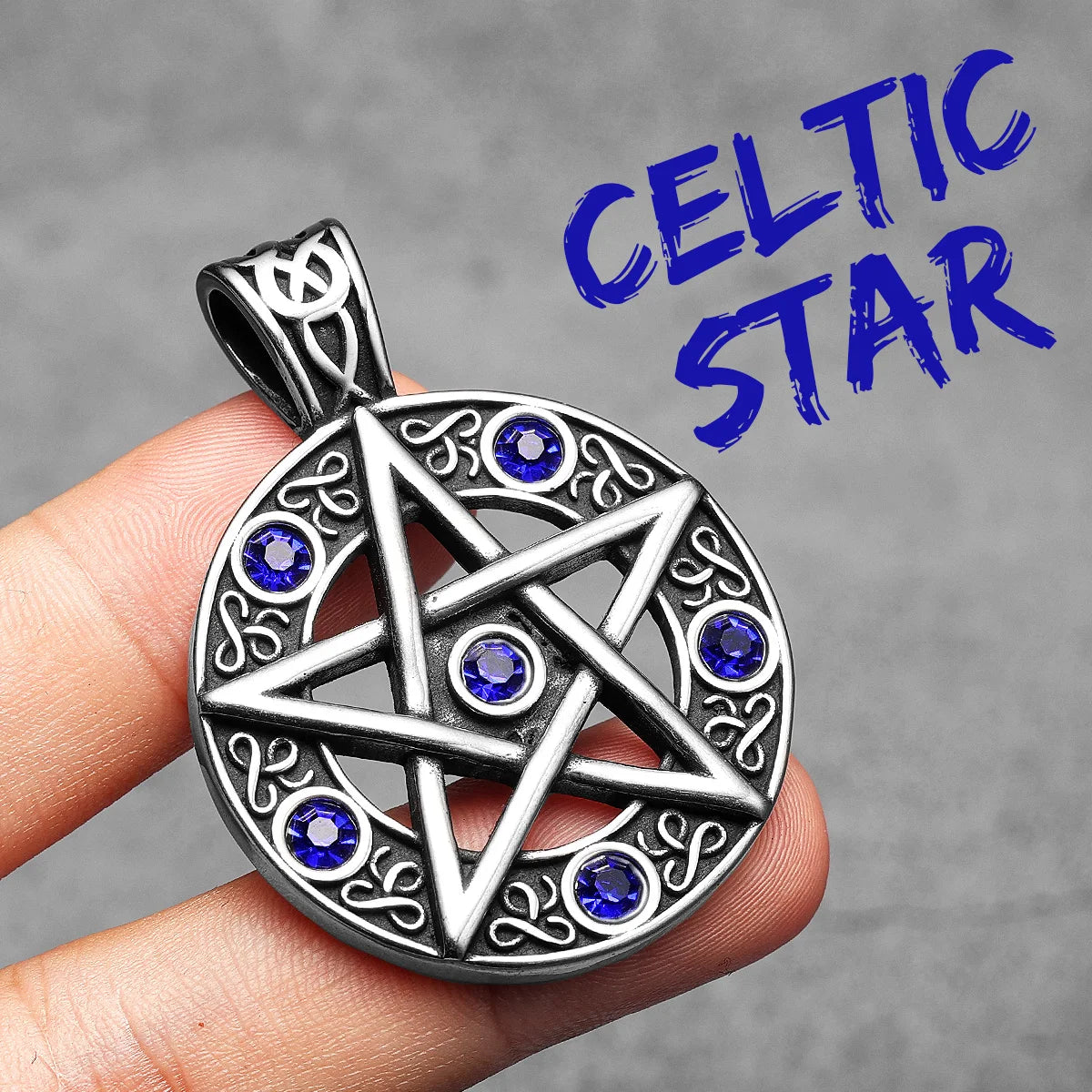 Celtic Star Necklace Retro Five-pointed Pendant 316L Stainless Steel Men Gem Chain Rock Punk Hip Hop for Male Jewelry Xmas Gift