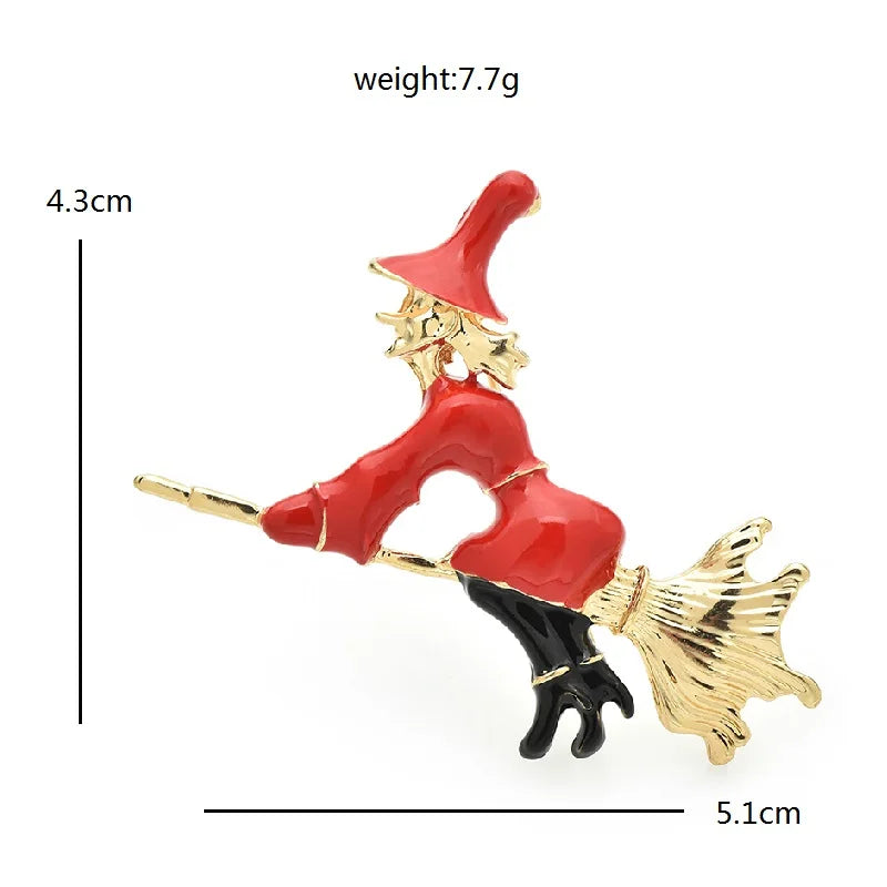 Wuli&baby Ride Broom Witch Brooches For Women Unisex 2-color Enamel Figure Casual Party Brooch Pins Gifts