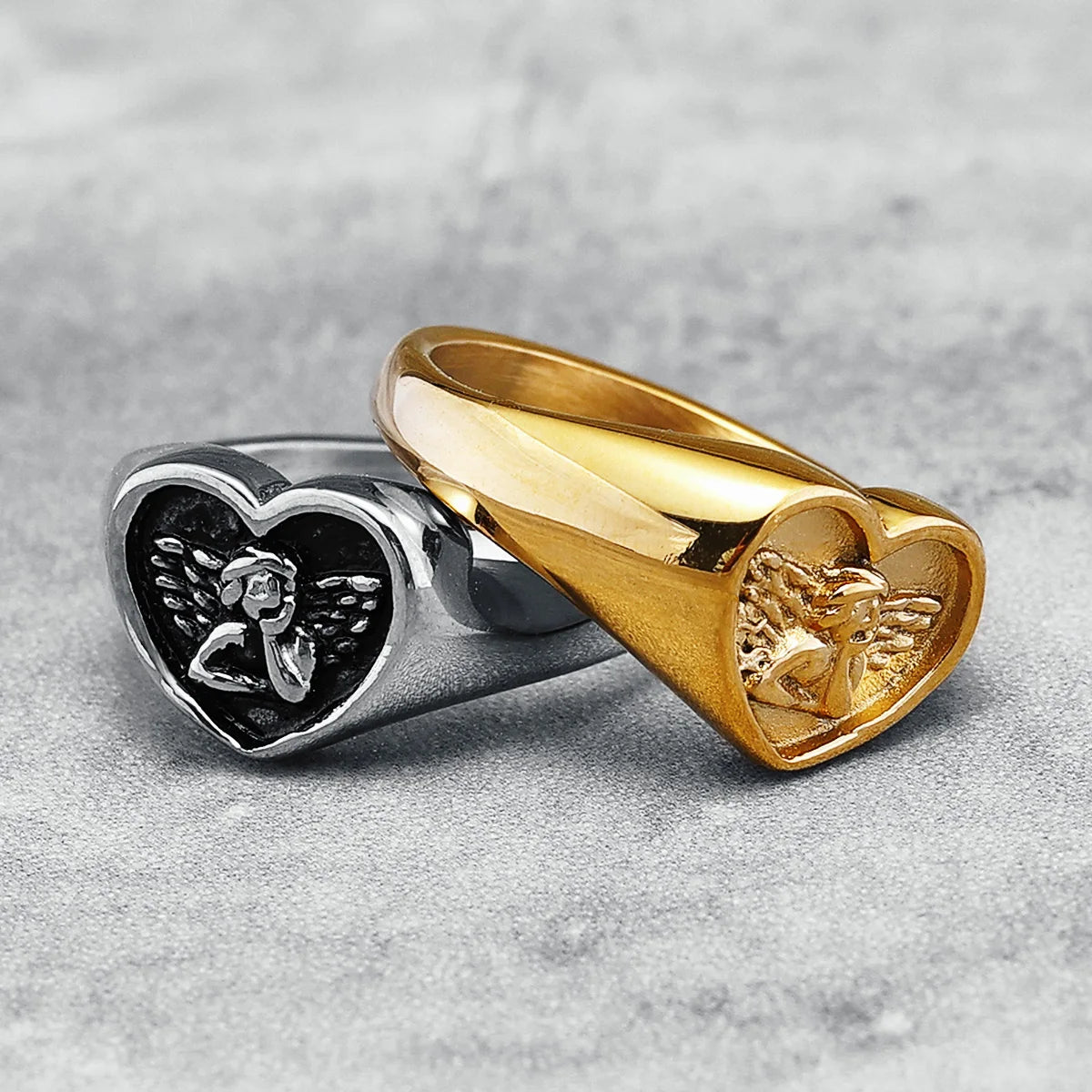 Cute Cupid Unisex Rings Heart Shape 316L Stainless Steel Ring Kawaii for Men Women Couple Friends Fashion Jewelry Best Gift