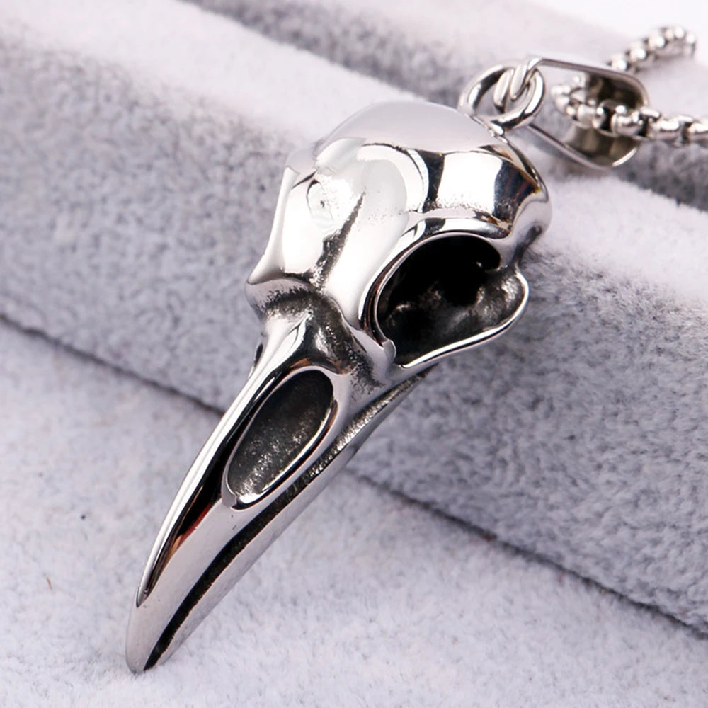 Vintage Nordic Viking Crow Head Bird Skull Pendant Necklace for Men Women Stainless Steel Punk Fashion Jewelry Gifts Wholesale