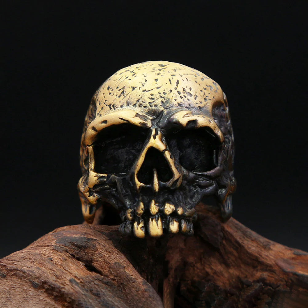 Gothic Vintage Brass Skull Ring For Men Women Punk Rock Fashion Skeleton Rings Personality Biker Jewelry Halloween Gifts