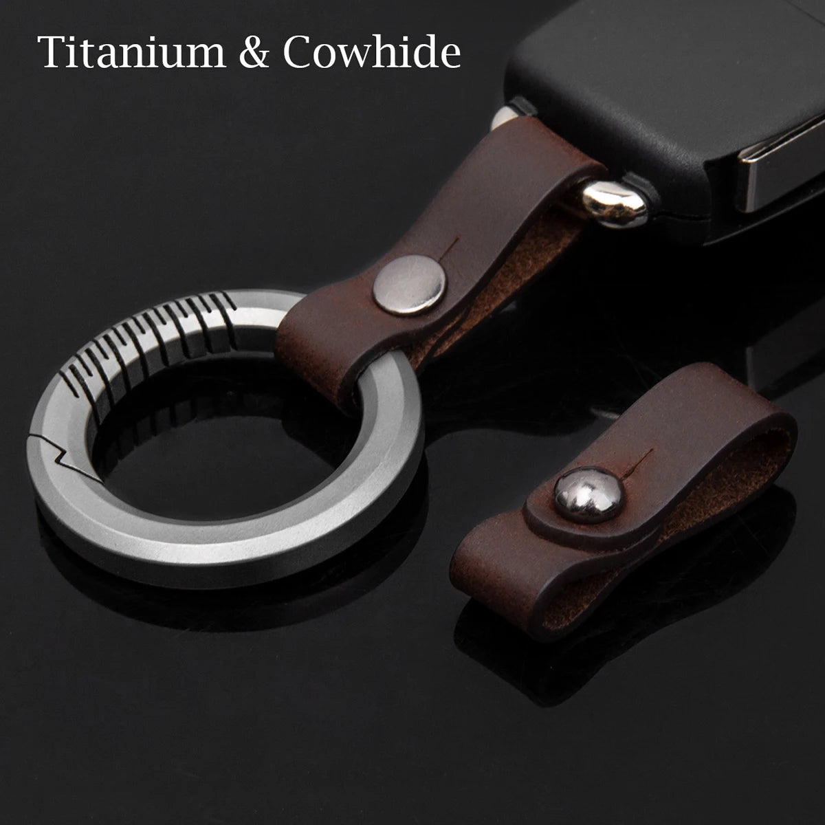 Cowhide Titanium Key Chain Luxury Leather Men Car Keychains EDC Outdoors Jewelry for Key Ring Holder Male Xmas Gift Dropshipping