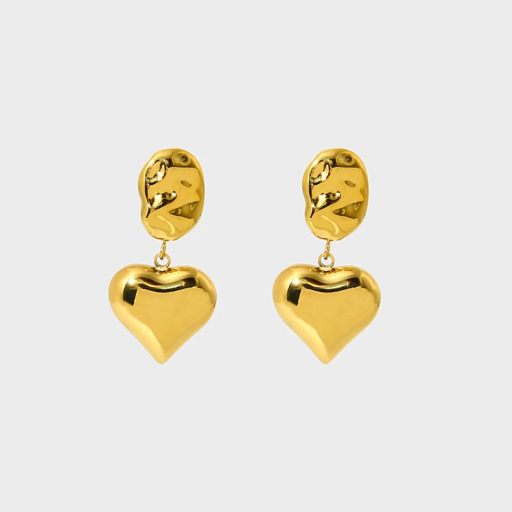 Dancy Fairy 16K Gold Plated Stainless Steel Post Drop Earrings for Women Chunky Heart Drop Dangle Earrings Waterproof Jewelry