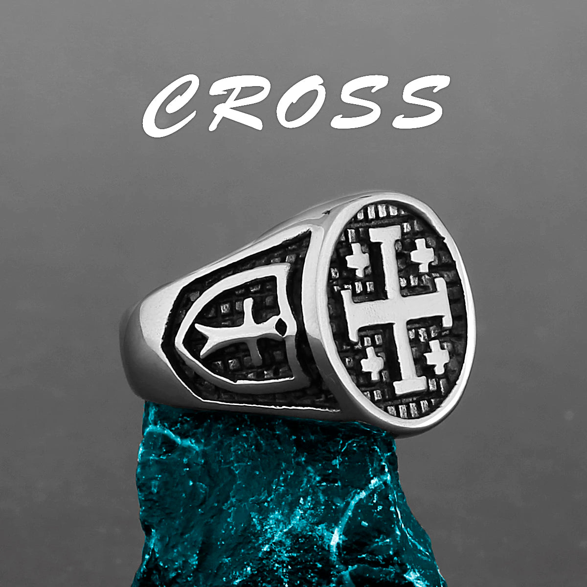 Bague unisexe en acier inoxydable avec croix chrétienne catholique et amulette de foi biblique, bijoux multi-styles, cadeau créatif, vente en gros