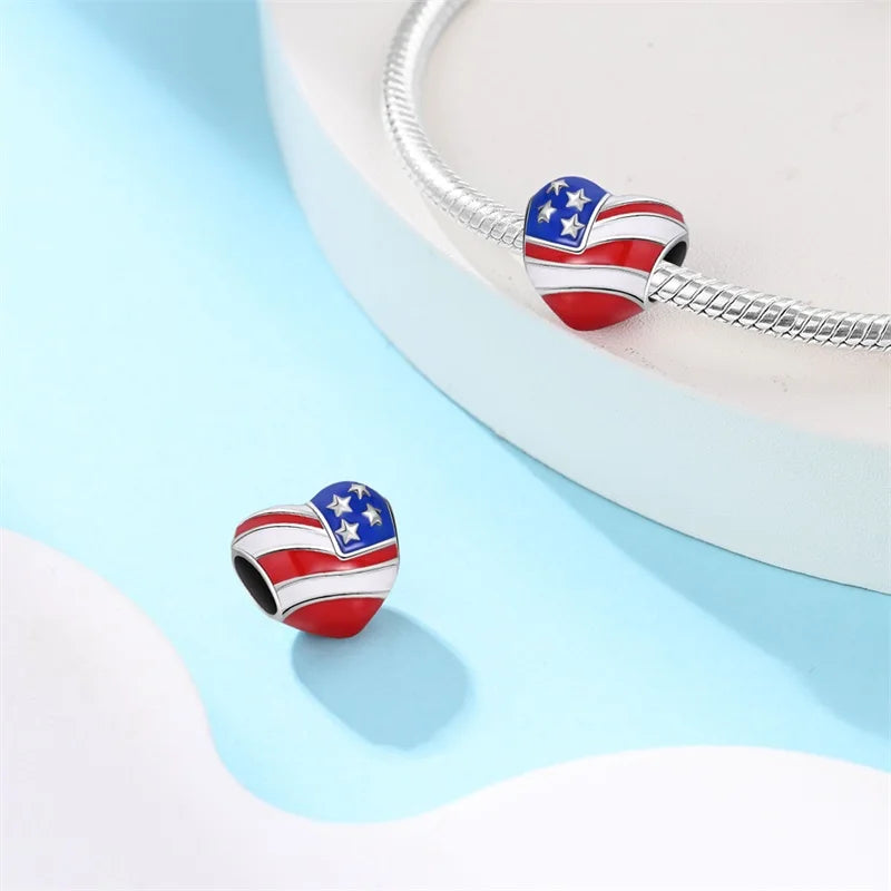 925 Argent Couleur Caméra USA Aigle Bannière Amérique Charms Perles Fit Pandora 925 Original Bracelets DIY Bijoux Souvenir Cadeaux