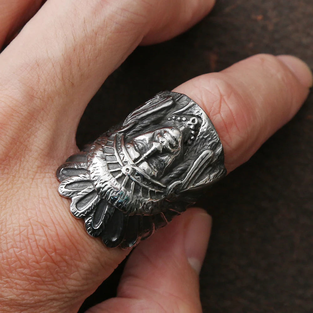 Vintage Indian Chief Rings For Men 316L Stainless Steel Biker Men's Ring Huge Punk Hip Hop Ring Fashion Jewelry Gift