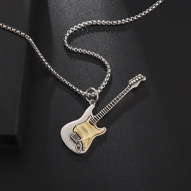 Punk Rock Musik Gitarre Halskette Männer Frauen Gothic Anhänger Halskette Mode Personalisierte Geschenk Hip Hop Biker Schmuck für Freund