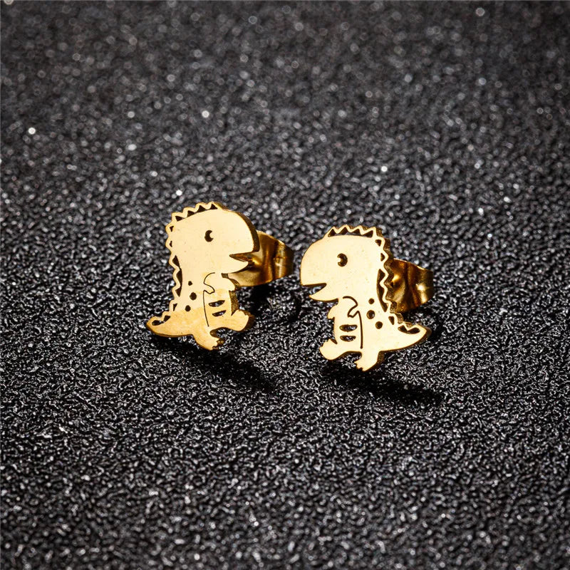 Cute Animal Stainless Steel Earrings Women Fashion 2024 Jewelry Horse Shark Dinosaur Swallow Earings Small Cat Ear Studs Bijoux