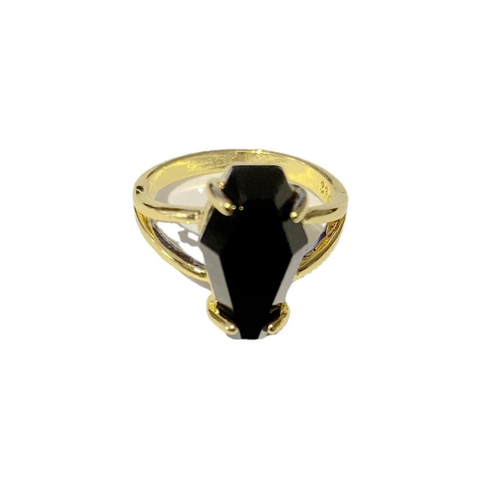 Vintage Vampire Halloween Punk Gothic Black Imitation Zirconium Coffin Rings for Women Hip Hop Rings Party Jewelry Gifts