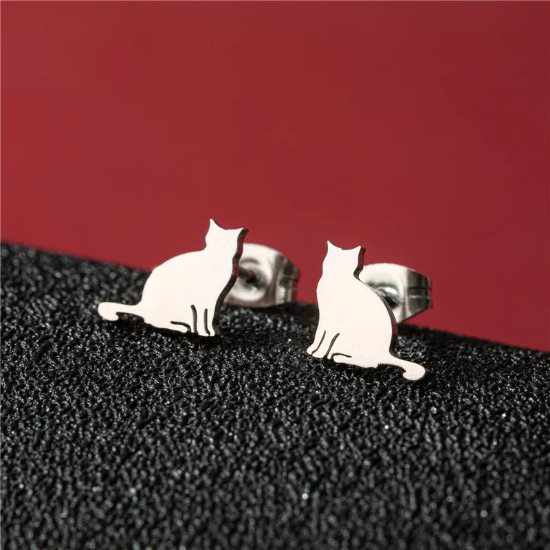 Lovely Small Cat Earrings Women Multiple Animal Stainless Steel Earings Fashion Jewelry Kitten Kitty Ear Studs Girls Gift