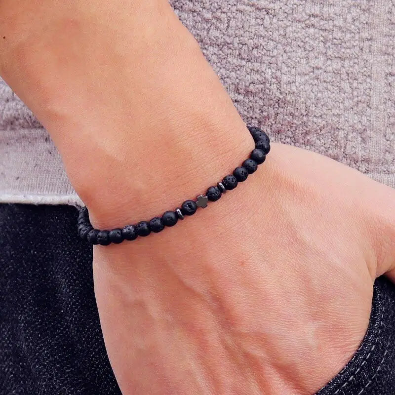 4mm Natural Stone Bracelet Men Hematite Cross Braclet Rice Bead Braslet Homme Boyfriend Gift Bracciale Uomo Joias Yoga Jewelry