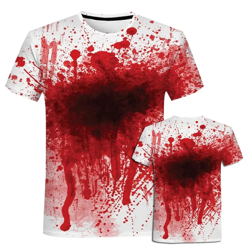 Funny Blood Terror Pattern 3D Print T Shirt For Men Clothing Casual Fashion O Neck Short Sleeve Top Streetwear Oversized T-shirt