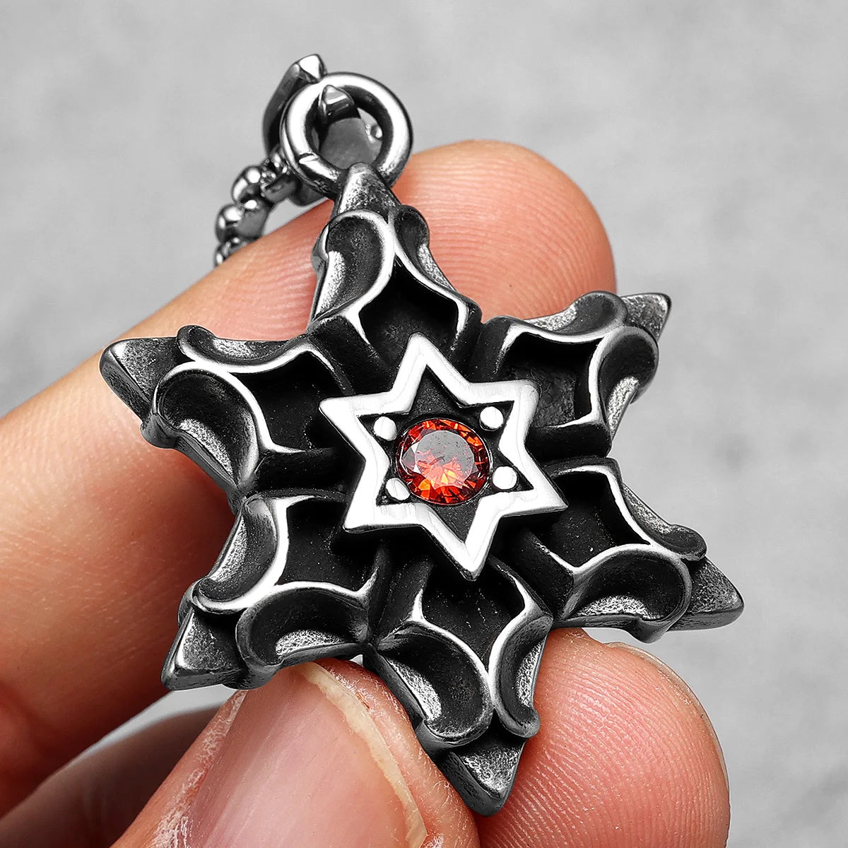 Six-pointed Star of David Pendants Gem Necklaces 316L Stainless Steel Men Chain Hip Hop Rock for Male Jewelry Gift Dropshipping