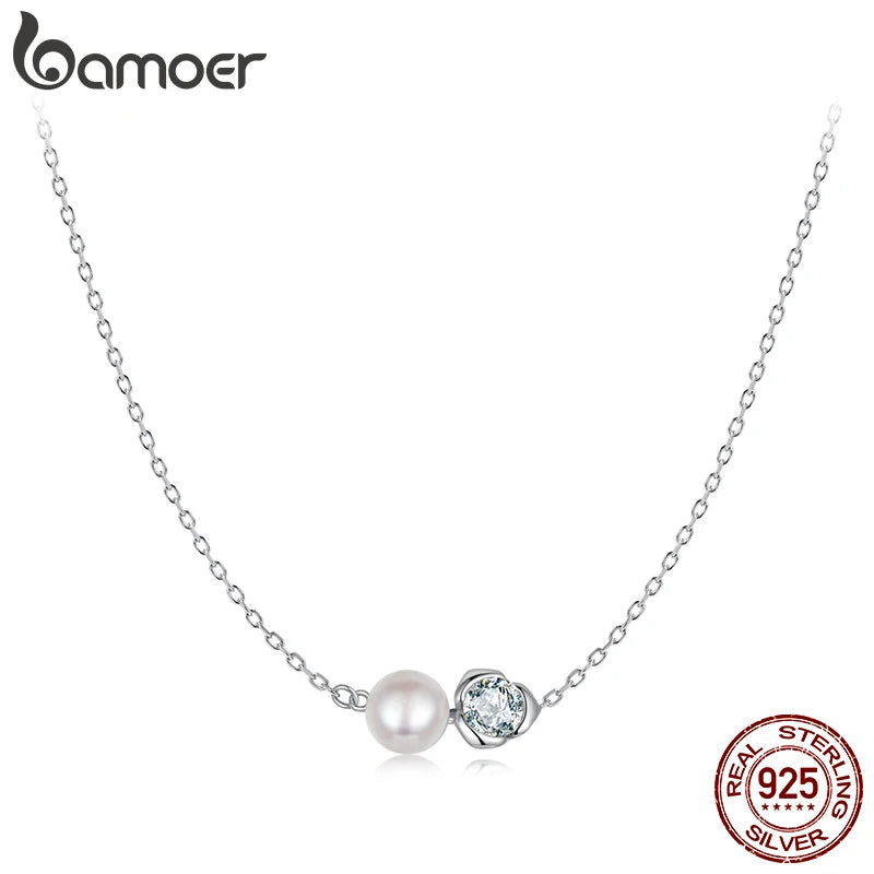 Collier BAMOER plaqué or blanc avec pendentif en forme de rose en moissanite pour femme, collier en argent sterling 925 avec petite fleur, cadeau de Noël MSN040