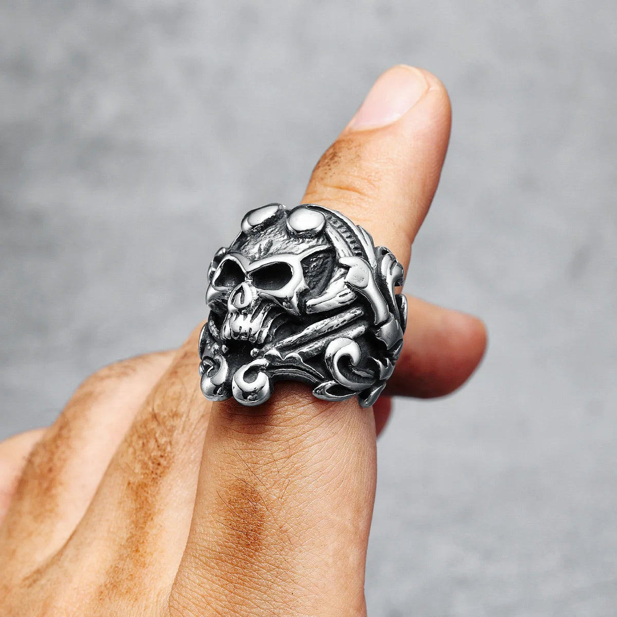 Flower Skull Men Rings 316L Stainless Steel Skeleton Rune Rock Punk Rap HipHop for Biker Rider Male Boyfriend Jewelry Best Gift