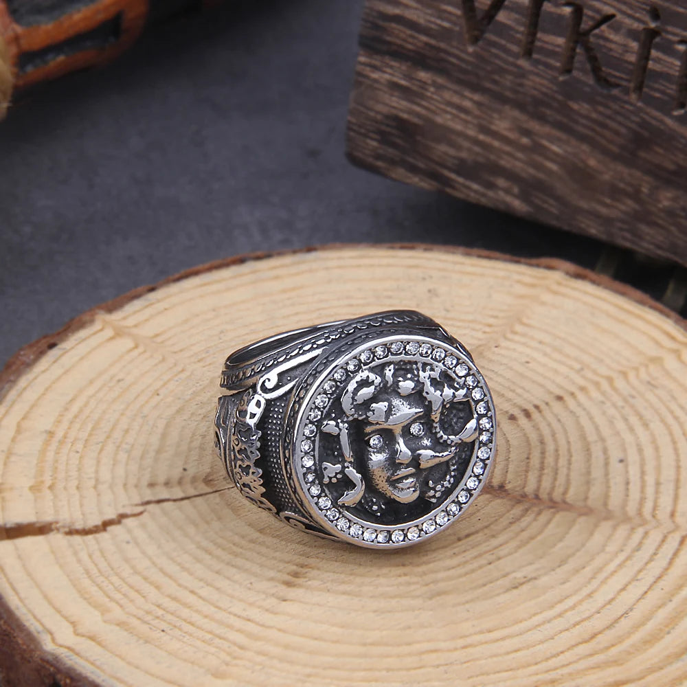 Greek Mythology Medusa Character Ring Stainless Steel Men and Women Couple Ring Hip Hop Biker Fashion Animal Jewelry with box