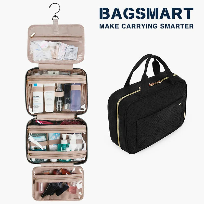 BAGSMART Makeup Cosmetic Bag with Hanging Hook Water-resistant Toiletry Bag Travel Organizer for Full Sized Organizer Toiletries