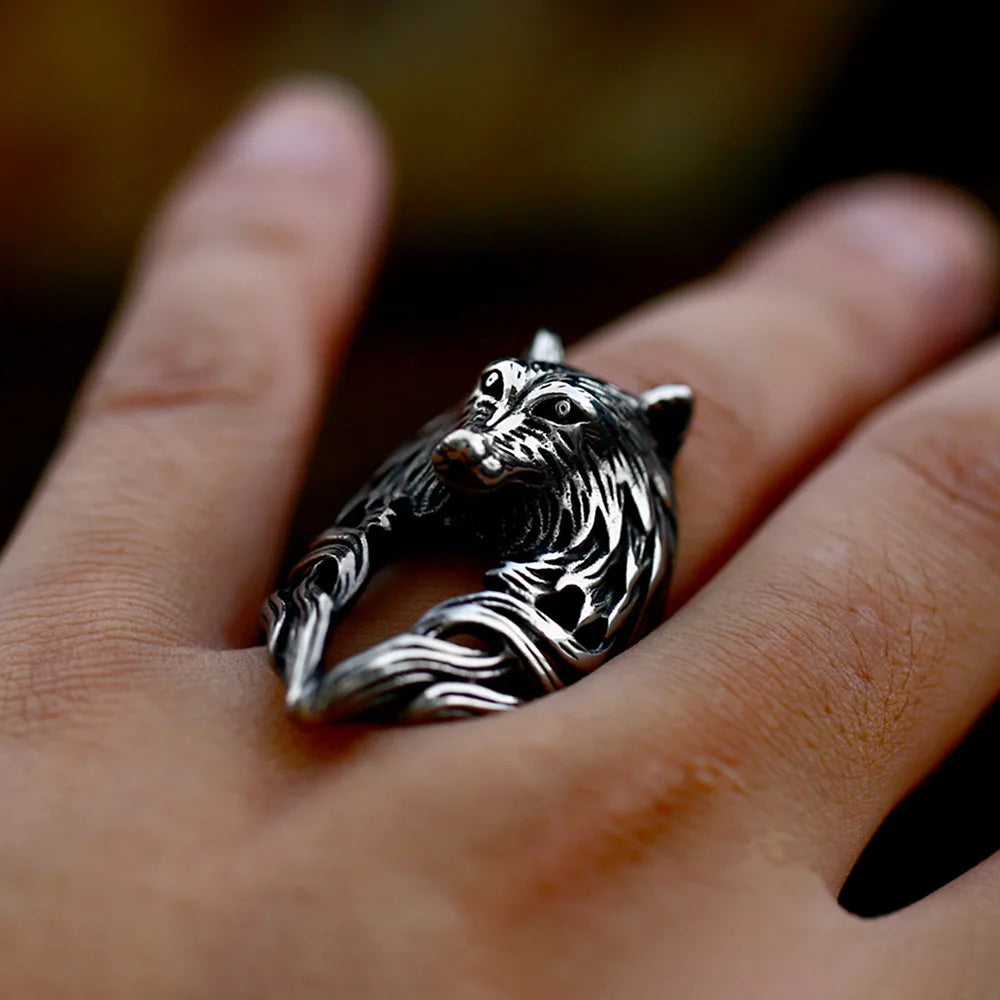 Punk Vintage Black Wolf Head Ring For Men 316L Stainless Steel Gothic Hip Hop Animal Rings Fashion Amulet Jewelry Gift Wholesale