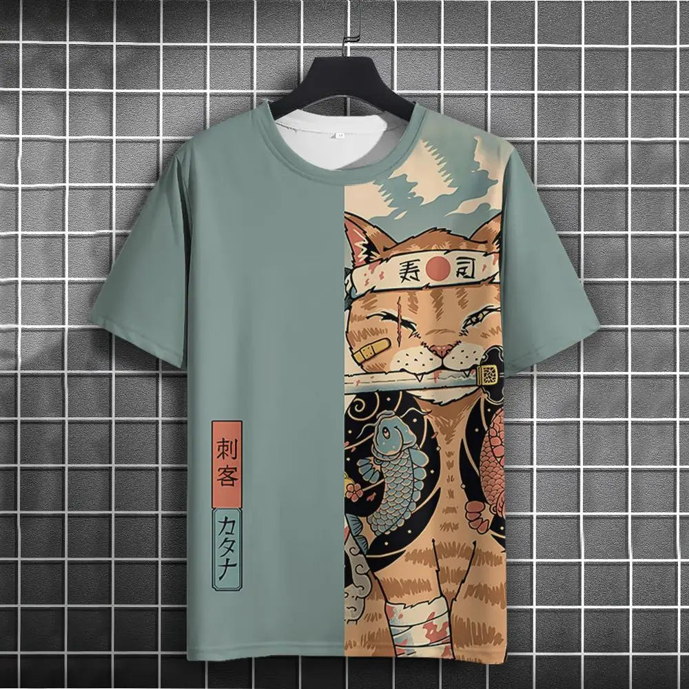 Unisex 2024 T Shirt Men Women Japanese Samurai Cat 3d Printed T Shirts For Casual Fashion Funny Shirt Top Tee Men Clothing