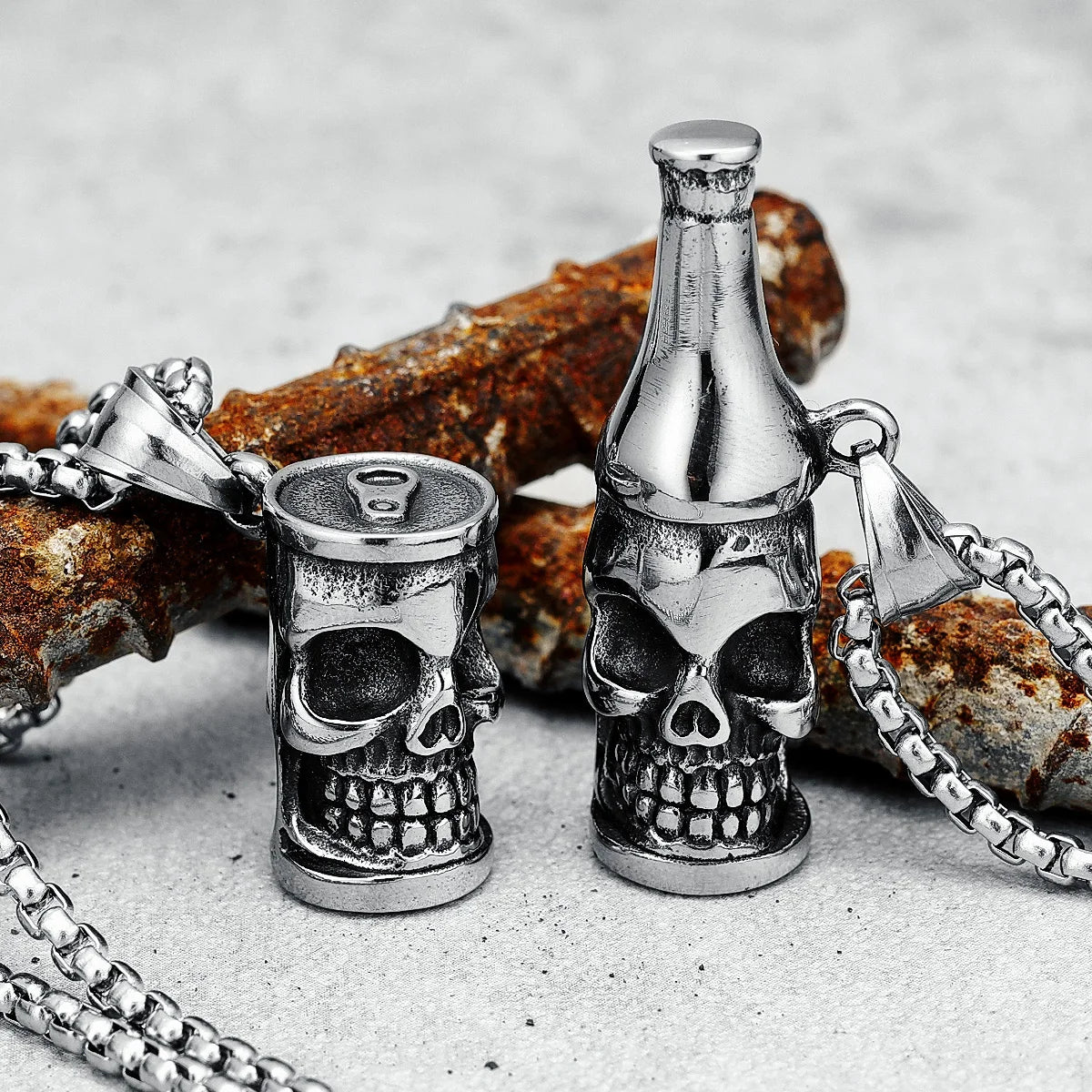 Hip Hop Skeleton Bottle Necklace 316L Stainless Steel Opener Men Pendant Chain Punk for Boyfriend Biker Rider Jewelry Funky Gift