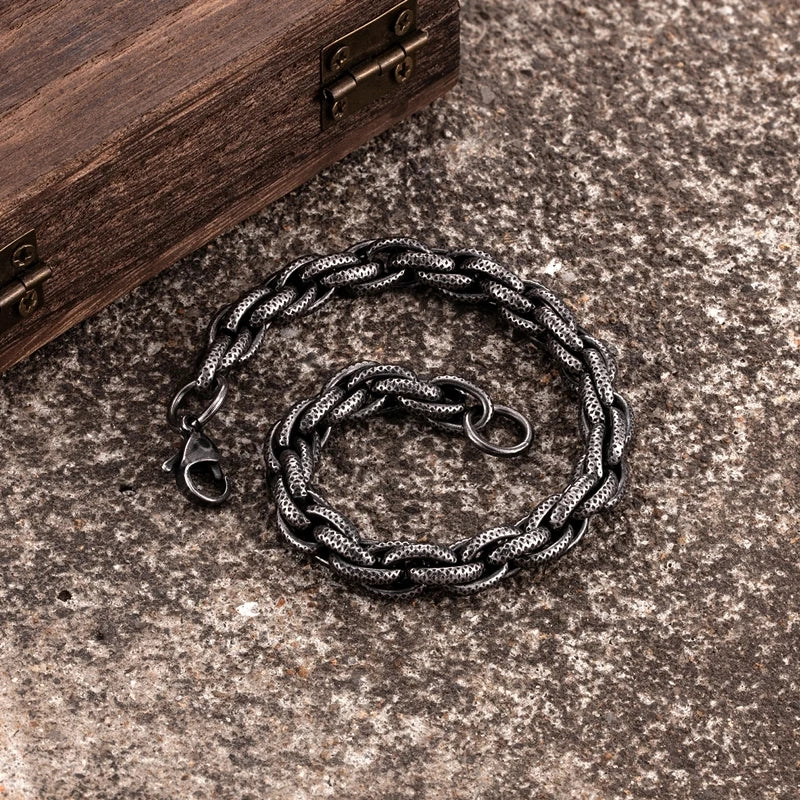 MKENDN Vintage Oxidized Black Link Chain Bracelets For Men Motocycle Cuban Chain Stainless Steel Punk Rock Biker Jewelry Gifts