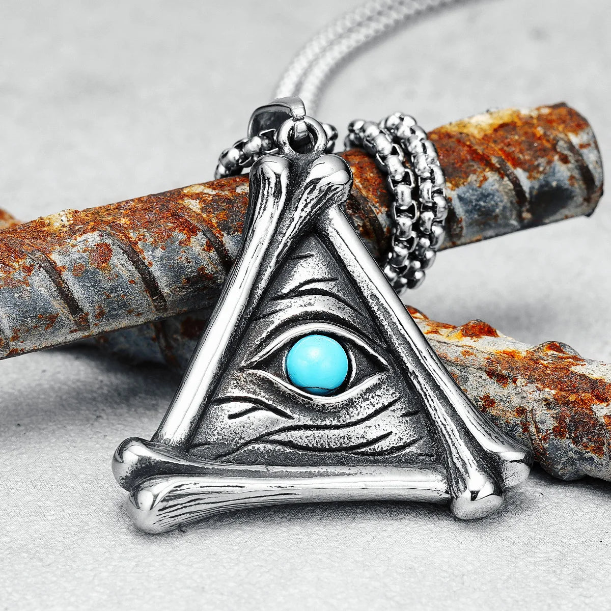 Devil Eye Men Necklaces Triangle Bones Stainless Steel Pendants Chain Religion Rock Punk Rap for Rider Male Jewelry Mystery Gift