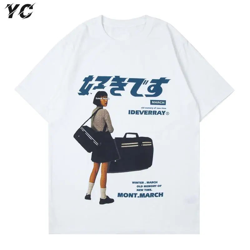 T-shirt Hip Hop Streetwear Harajuku pour fille, imprimé Kanji japonais, t-shirt surdimensionné en coton à manches courtes pour homme, été 2021CC