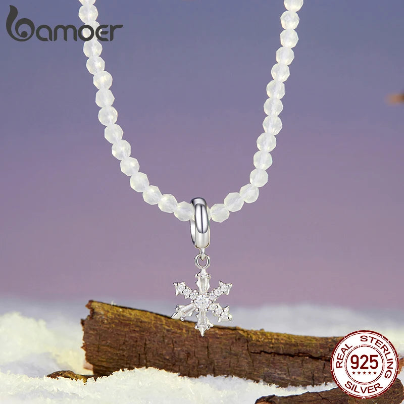 BAMOER Collier avec pendentif flocon de neige en argent sterling 925 véritable pour femme, joli collier de fleurs de glace, bijou de Noël