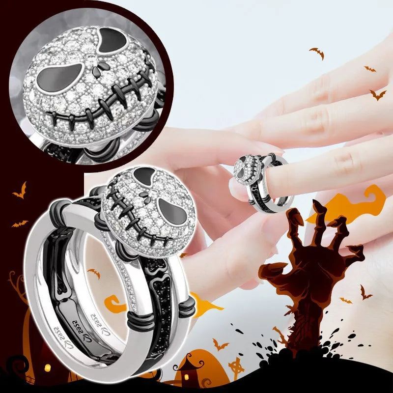 Anillos de circonita en blanco y negro estilo Halloween para hombres y mujeres