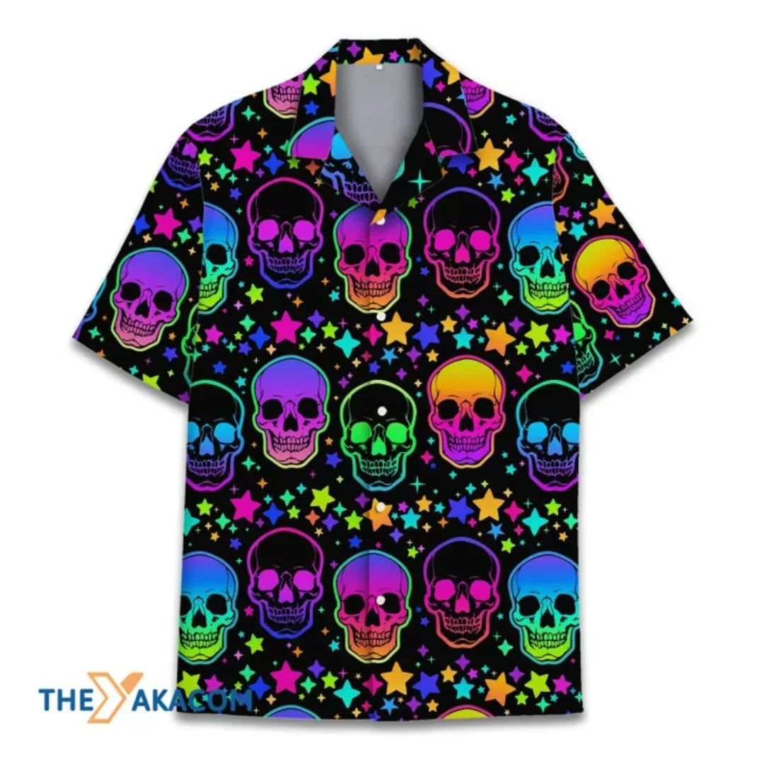 Camisas hawaianas con calaveras de piña para hombres, divertida camisa tropical de Halloween con calaveras para hombres, camisa con calaveras para mujeres, camisa con calaveras