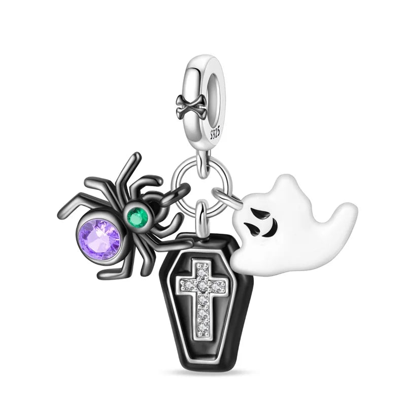 New 925 Sterling Silver Skeleton Clown Witch Halloween Series Pendant Fit Original Pandor Bracelet Snake Chain Beaded Women Gift