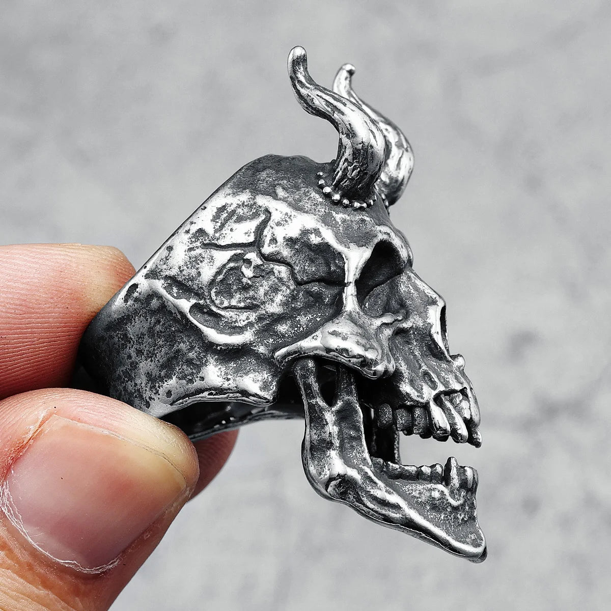 Satanischer Totenkopf-Ring für Männer, 316L Edelstahl, Punk, Hölle, Unhold, Rock, Dämon, Rap-Party für Biker, Fahrer, männlicher Freund, Schmuck, bestes Geschenk