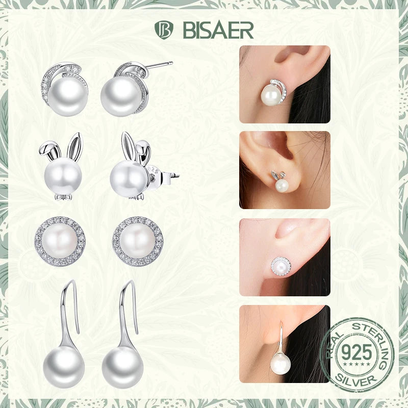 BISAER 925 Sterling Silber Blumen Ohrstecker Tier Kaninchen Schmetterling Platiniert Ohrring für Frauen Original Edlen Schmuck