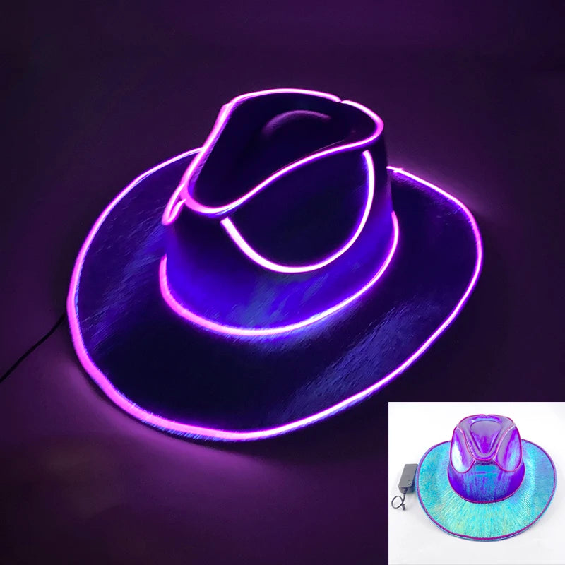 New Arrival Pearlescent Cowboy Hat Dance Costume Decorate Glowing Cowgirl Cap Glowing For Neon NightClub