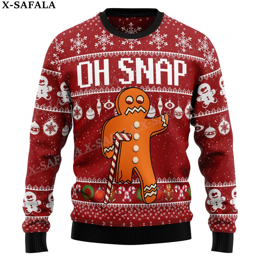 Gingerbread Man Funny Food Christmas Knit Sweaters Funny Halloween Christmas Gift Jumpers Tops Couple Party Unisex Casual-3