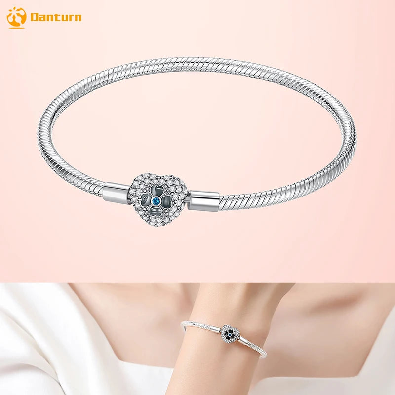 Danturn 925 Silver Heart Infinity Wishbone Heart Blue Disc Fan Clasp Heart T-Bar Multi Snake Chain Bracelets