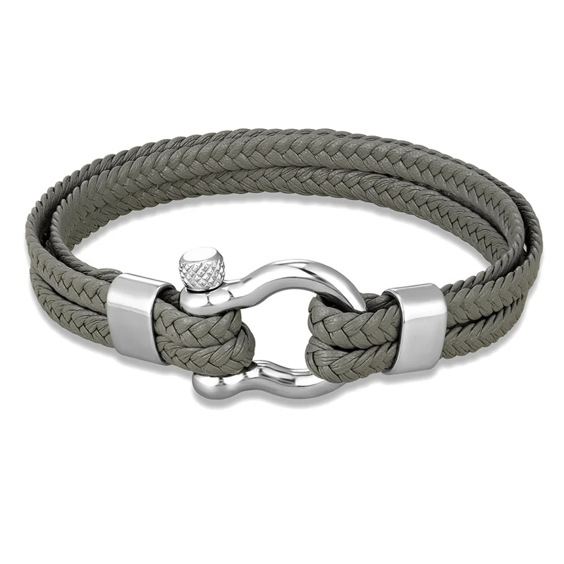 Men Multilayer Woven Leather Bracelet Fashion Stainless Steel Horseshoe Shackle Buckle with Screw Bracelet Jewelry for Women