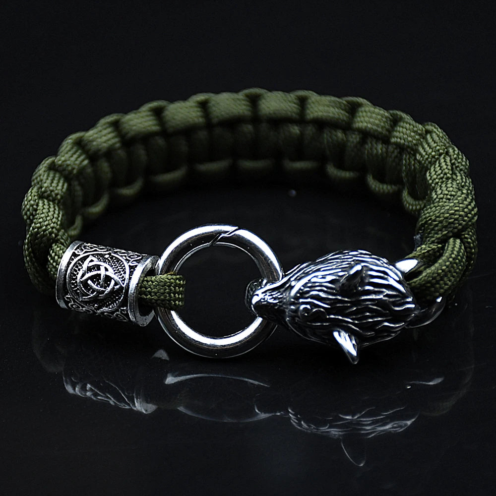 Bracelets en acier inoxydable Celtes Loup Hommes Nordique Vikings Runes Paracord Corde Bracelets homme Bijoux