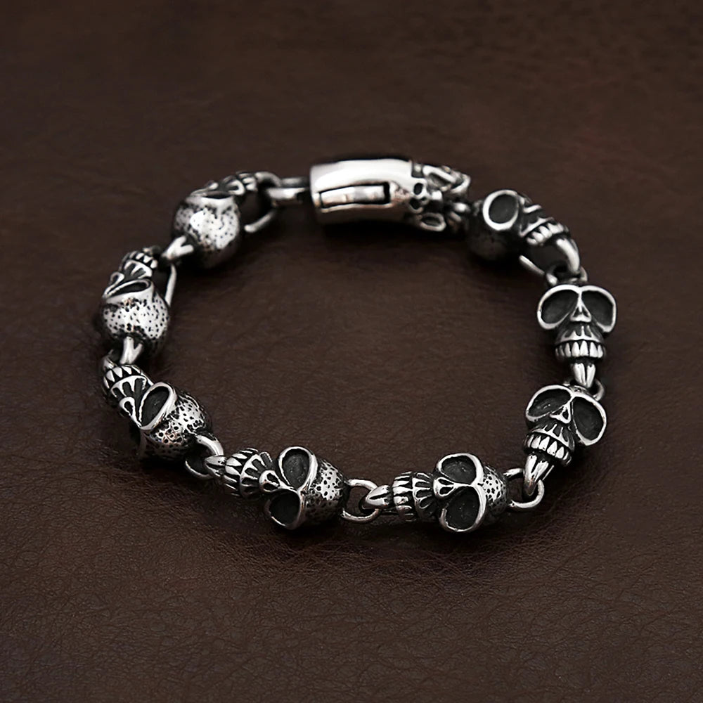 Gothic Cool Stainless Steel Skull Bracelets For Man Punk Hip Hop Fashion Skeleton Bangles Motorcycle Jewelry Gifts Dropshipping